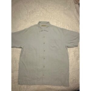 Tommy Bahama Shirt Mens Medium Blue 100% Silk Short Sleeve Button Up Textured